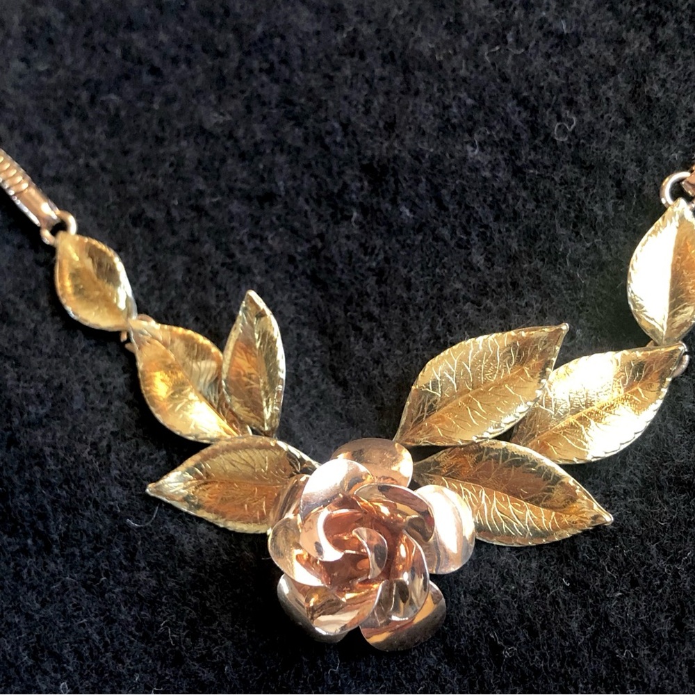 Vintage Krementz Gold Fill Rose & Leaves Necklace